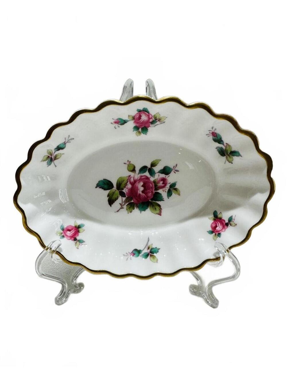 Vintage Spode Billingsley Rose Spray Bone China Serving Dish with Gold Trim